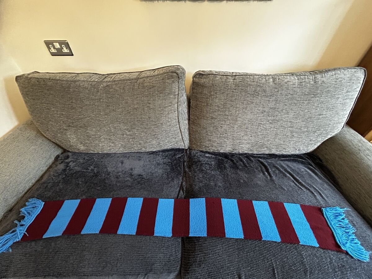 Aston Villa plain claret and blue striped scarf - no wording visible