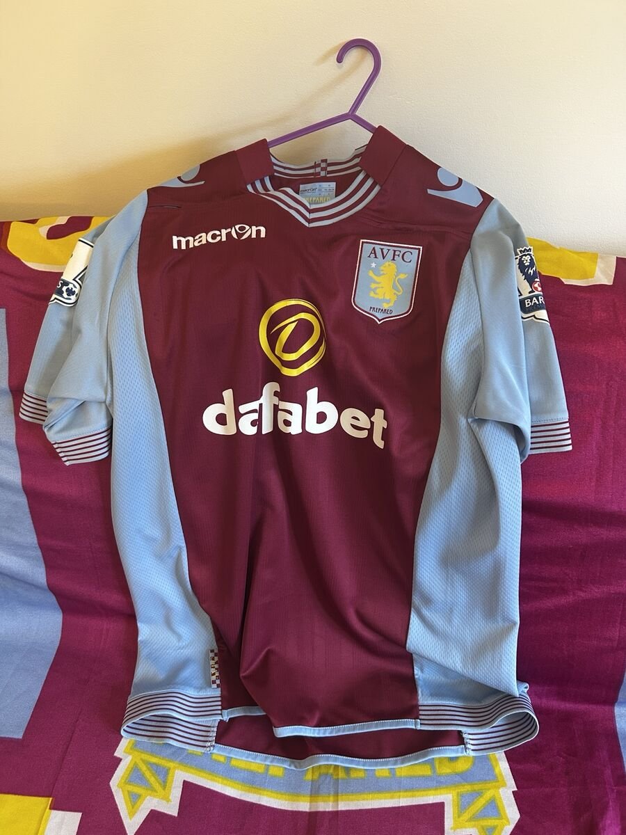 2013/14 Home - claret with light blue sleeves and pinstripes